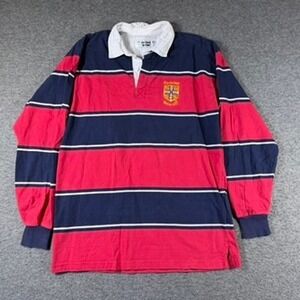 Y2K Front Row Cambridge University Rugby Shirt XL Red Navy Striped Long Sleeve